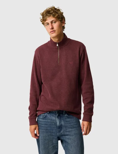 Rodd & Gunn Alton Ave Pure Cotton Half Zip Sweatshirt Dark Red