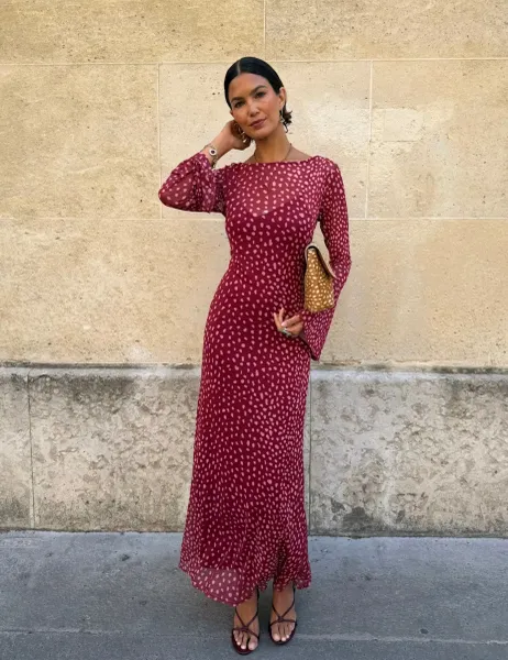 Never Fully Dressed Mesh Print Fitted Maxi Dress Burgundy Mix