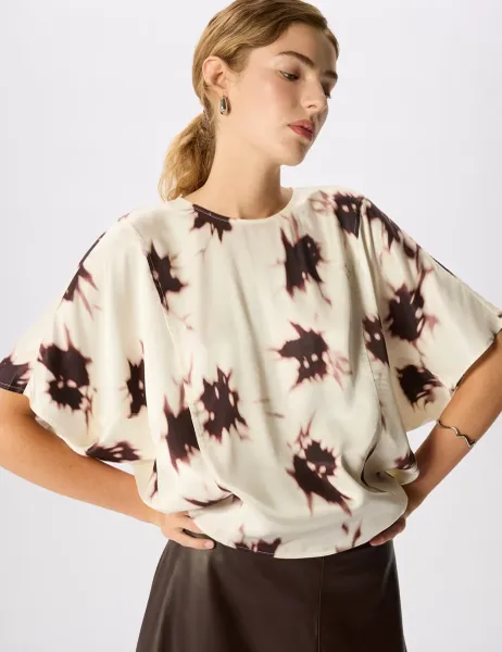Whistles Printed Round Neck Blouse Ivory Mix