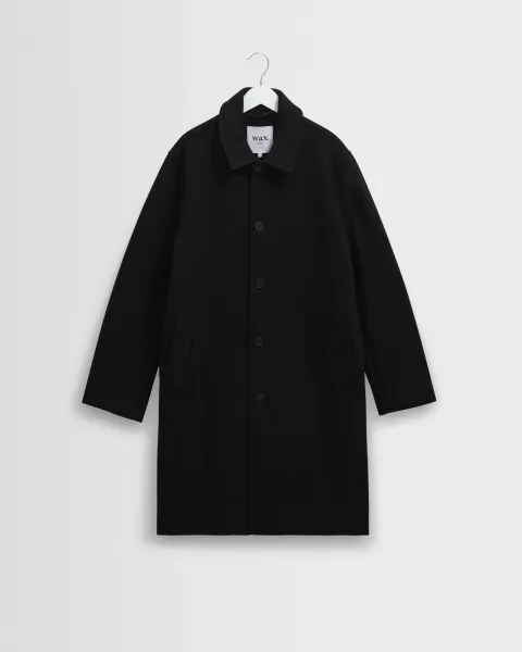 Wax London Stan - Black Wool-Twill Car Coat