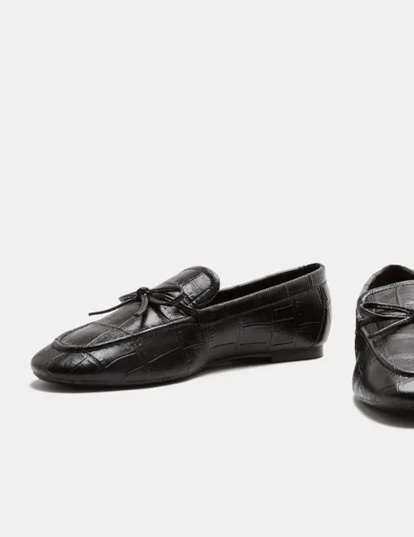 Marks & Spencer Croc Bow Flat Loafers Black