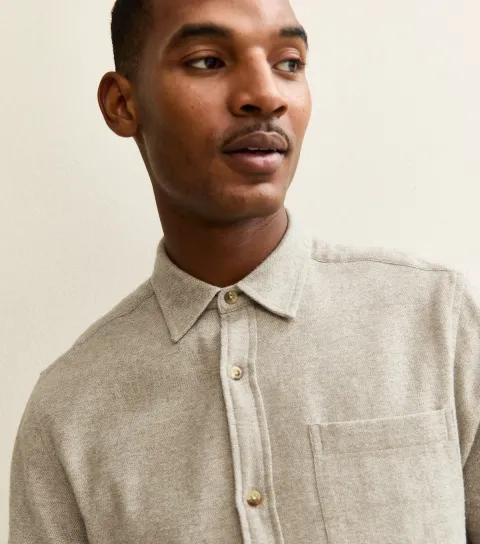 New Look Men's Grey Regular Fit Long Sleeve Marl Shirt