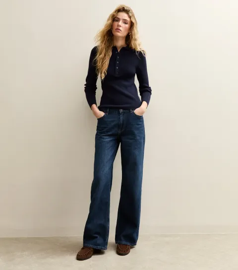 Women's Blue Low Rise Wide Leg Jeans