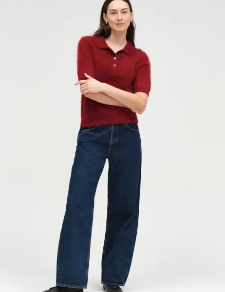 Chinti & Parker Brushed Pure Merino Wool Collared Knitted Top Red