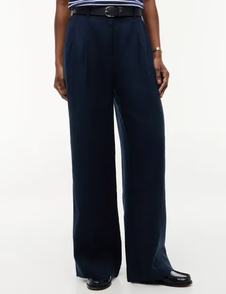 Tommy Hilfiger Linen Rich Tailored Wide Leg Trousers Navy