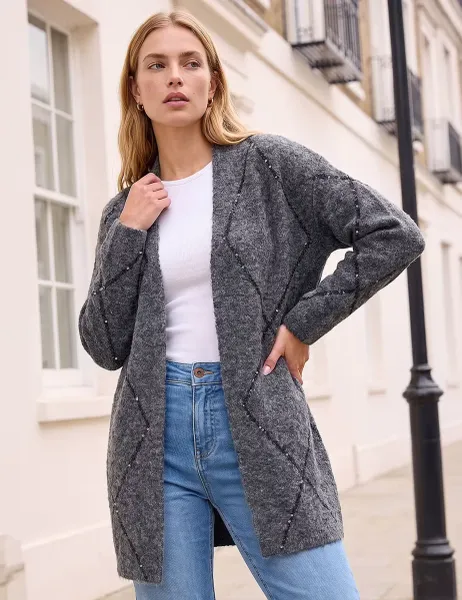 Roman Sparkly Argyle Cardigan Charcoal Mix