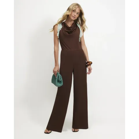 River Island Halter Neck Lace Trim Jumpsuit