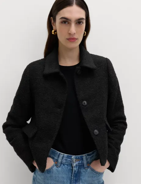 Marks & Spencer Tweed Textured Collared Jacket with Wool Black