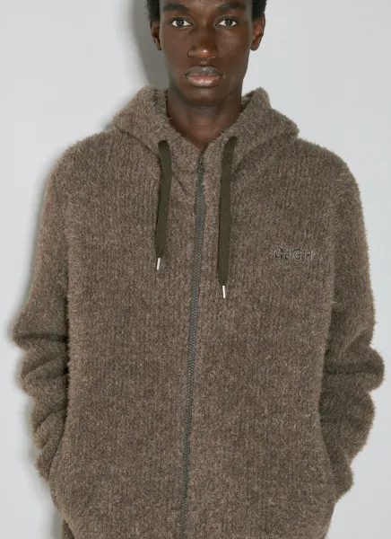 Fluffy Knit Hooded Zip-Up Sweatshirt