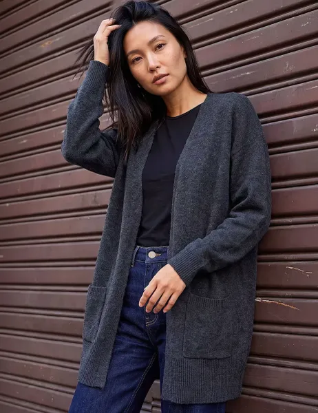 Roman Edge to Edge Pocket Longline Cardigan Charcoal