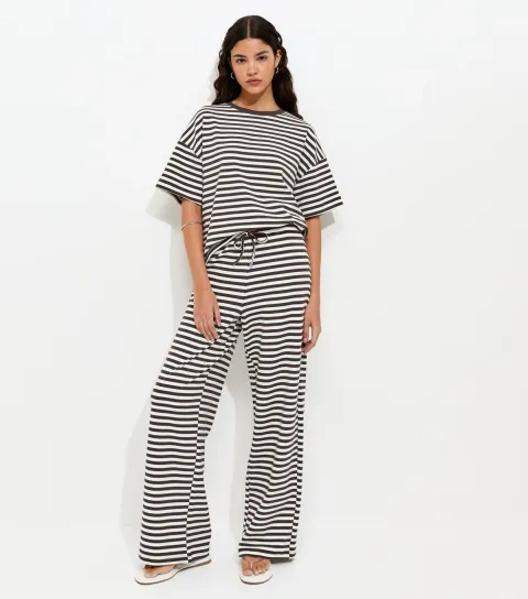 Women's Brown Striped Wide Leg Trousers