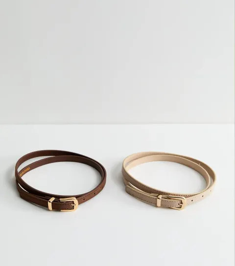 Pack Of 2 Brown and Neutral Faux Suede Belts