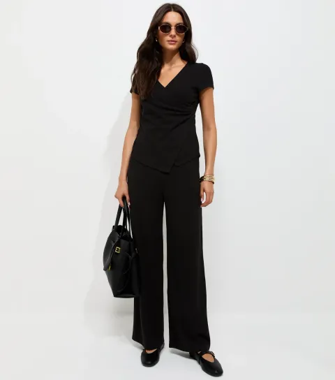 Women's Black Soft Touch Wide Leg Trousers