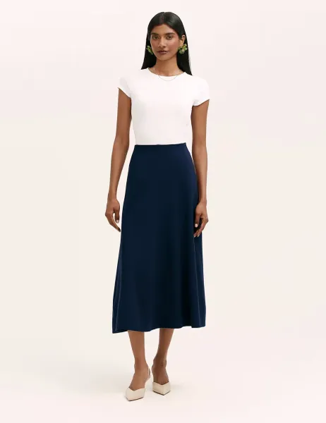 Finery London Jersey Midi A-Line Skirt Navy