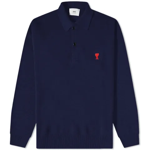 AMI Heart Long Sleeve Knitted Polo