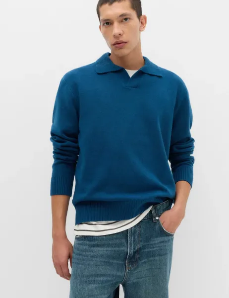 Marks & Spencer Relaxed Open Neck Jumper Dark Petrol