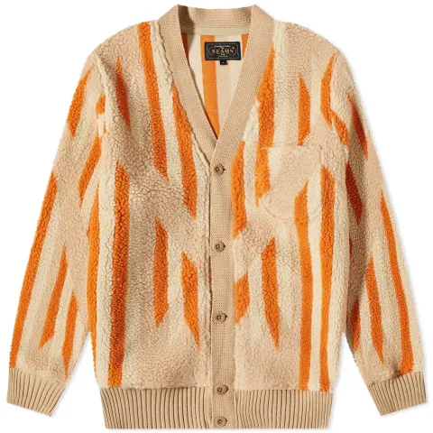 Native Rag Pattern Boa Fleece Cardigan