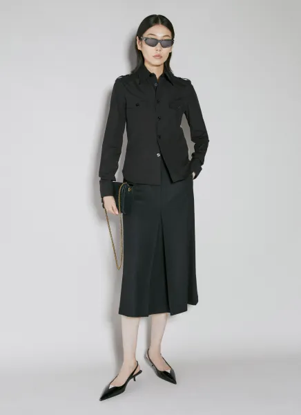 Leather Trim Midi Skirt