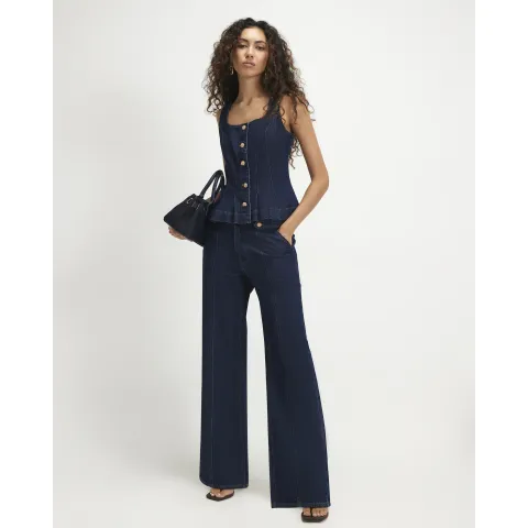 River Island Button Wide Leg Jeans