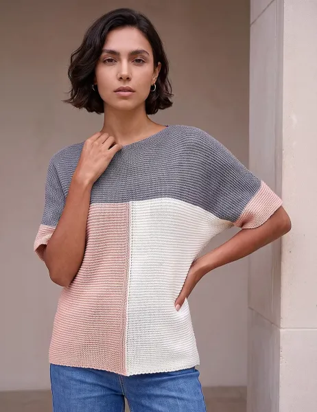 Roman Colour Block Knitted Jumper Light Pink Mix