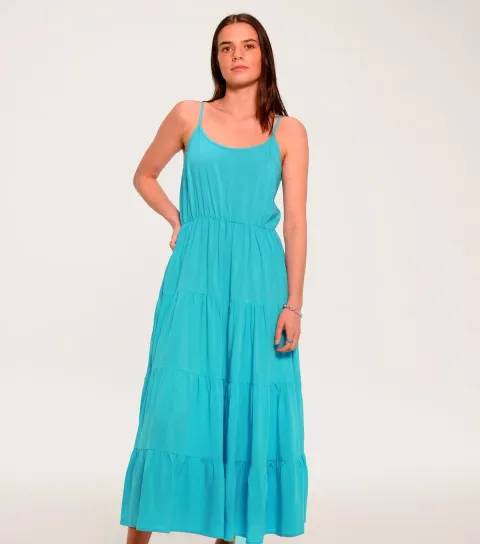 Sunshine Soul Women's Bright Blue Tiered Cami Midi Dress