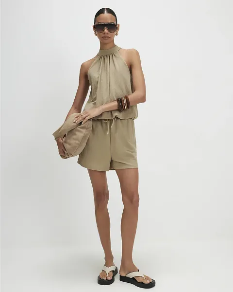 River Island Khaki Drawstring Shorts