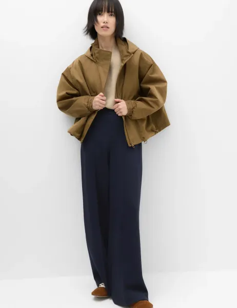 Marks & Spencer Premium Jersey Seam Detail Wide Leg Trousers Navy
