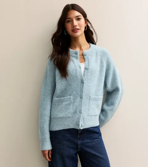 New Look Women's Light Blue Double Pocket Textured Knit Cardigan