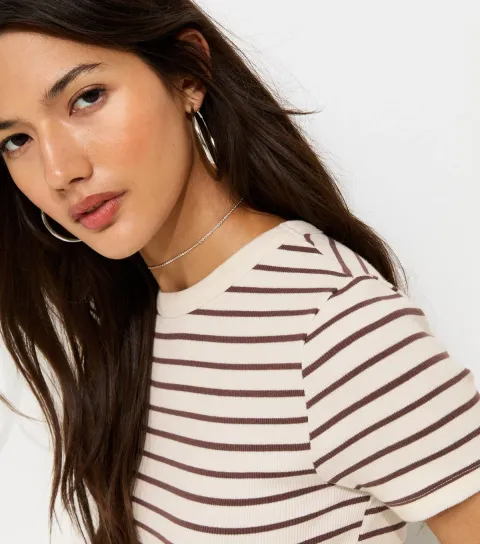 Women's Brown Striped Cotton Rich T-Shirt
