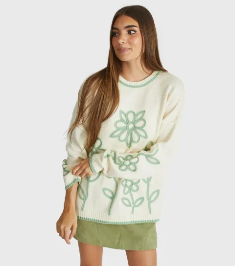 Women's Cream Floral Appliqué Jumper