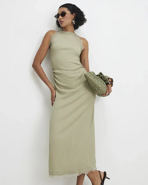 River Island Lace Trim Textured Midi Dress