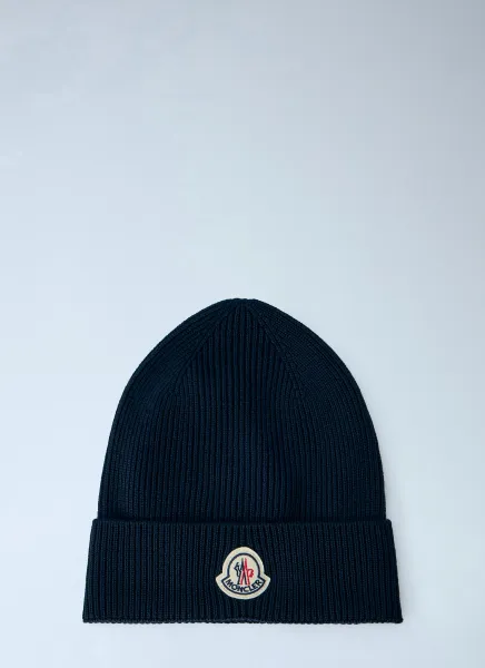 Moncler Ribbed Knit Beanie with Logo Patch