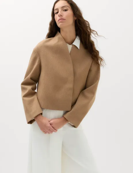Marks & Spencer Textured Wrap Collar Short Jacket Caramel