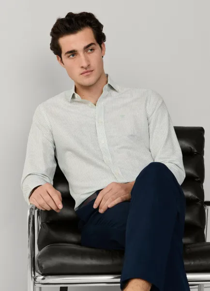 Tailored Fit Linen-Cotton Stripe Shirt