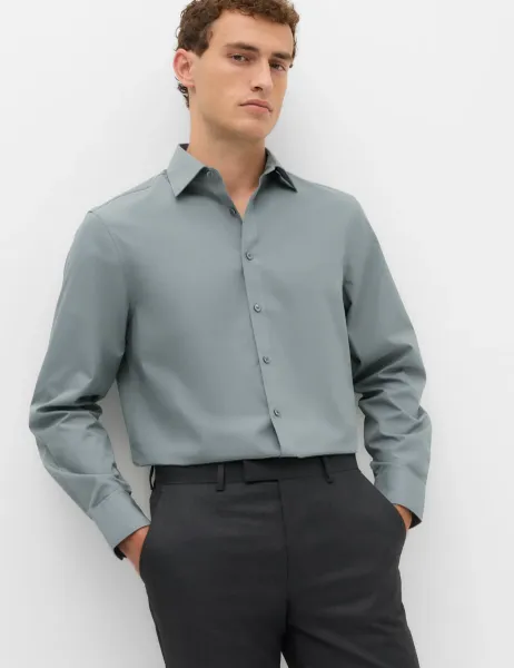 Marks & Spencer Regular Fit Easy Iron Cotton Blend Shirt Pewter