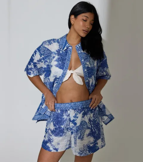 Women's Blue Leopard Print Shorts