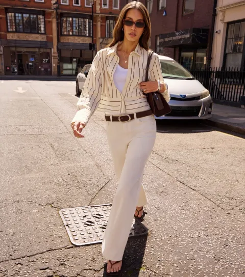 Women's Cream Crinkle Texture Striped Meet The Jean Shirt