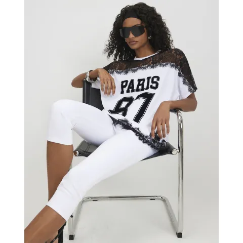 River Island Boyfriend Fit Lace Paris Sporty T-Shirt