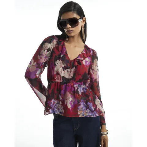 River Island Floral Printed Ruffle Blouse