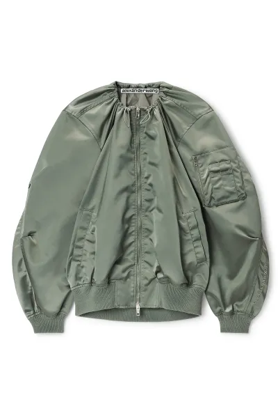 Nylon scoop neck bomber jacket