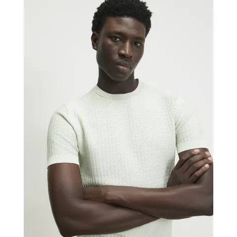 River Island Muscle Fit Zig Zag Textured T-Shirt