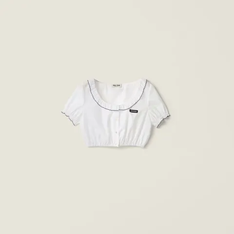 Embroidered poplin crop top