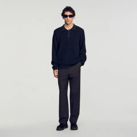 SANDRO Ribbed alpaca polo shirt
