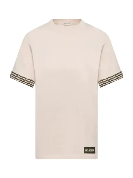Women Crochet-Trimmed Cotton Logo T-Shirt Cream