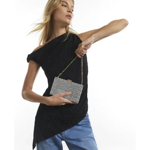 River Island Pearl And Diamante Hard Clutch Bag