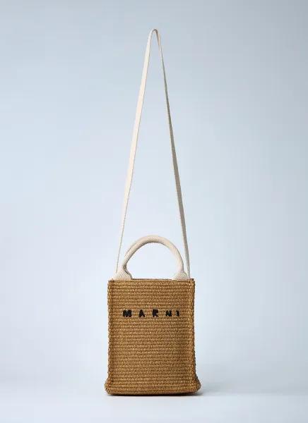 Mini Logo Motif Raffia Handbag