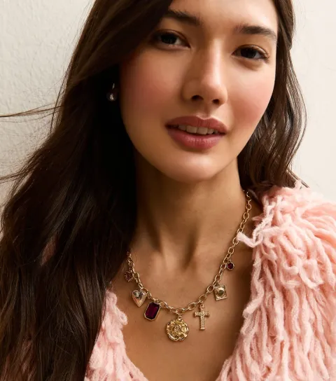 Gold Tone Dangling Charm Necklace