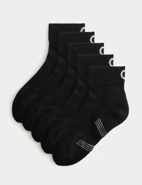 Goodmove 5 Pack Freshfeet Cushioned Cotton Rich Quarter Liner Sport Socks Black