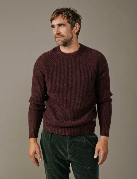 Aubin Lambswool Rich Ribbed Crew Neck Jumper Burgundy Mix