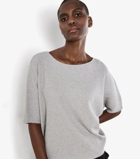 Apricot Women's Grey Sparkle Waffle Texture Top